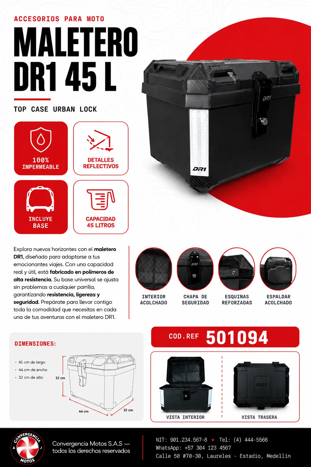 Maletero DR1 Top Case Urban Lock 45L Negro Impermeable